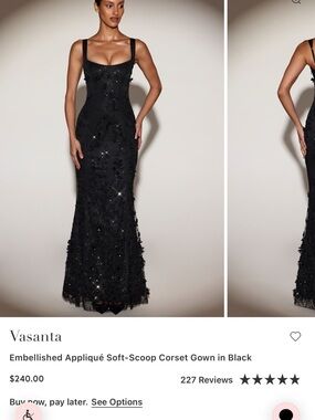 Vasanta Embellished Appliqué Soft-Scoop Corset Gown in Black